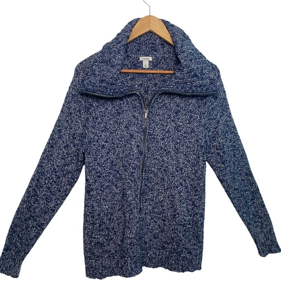 Vintage L.L. Bean Navy Blue Marled Cardigan Zip Up Sweater With 100% Cotton - Picture 7 of 17